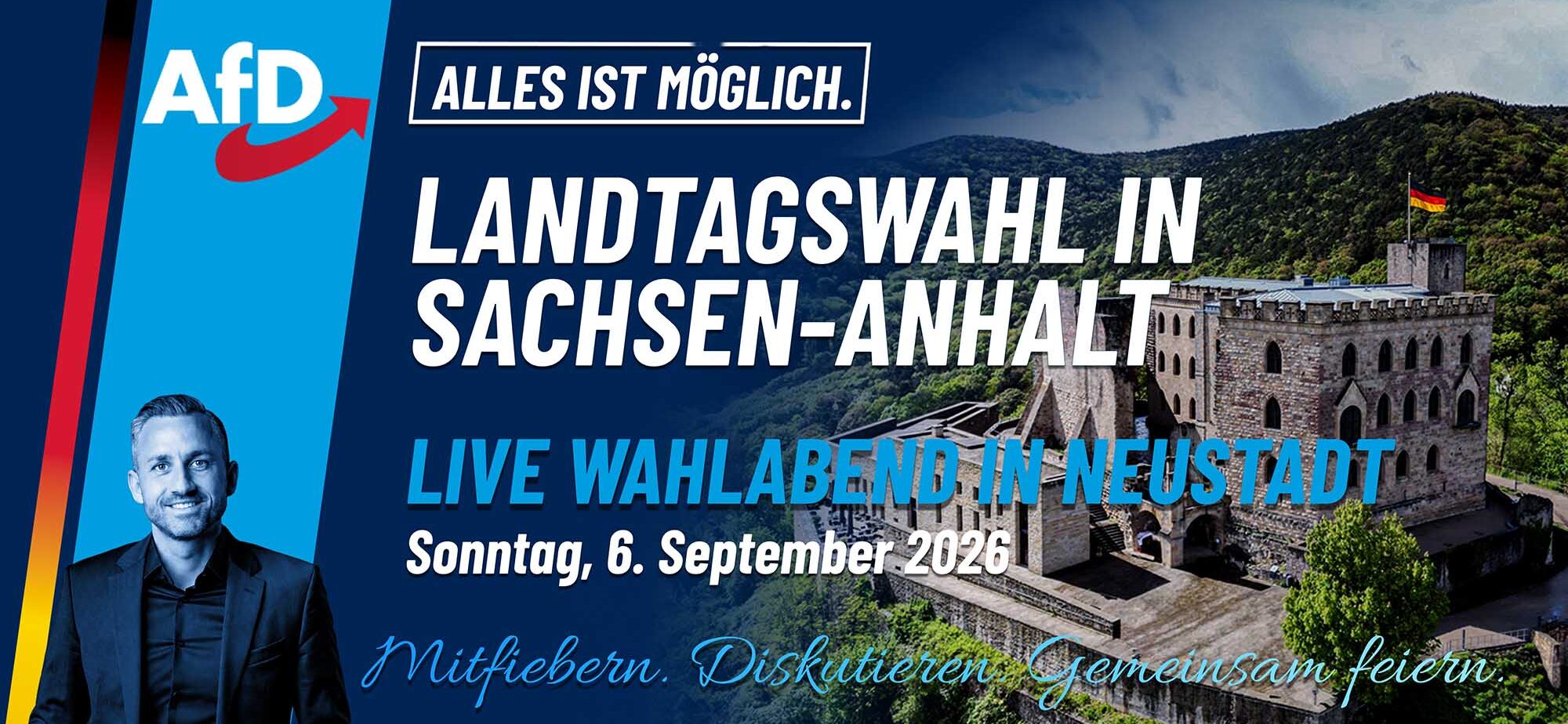 Ankündigung des AfD Wahlabends zur Landtagswahl in Sachsen Anhalt