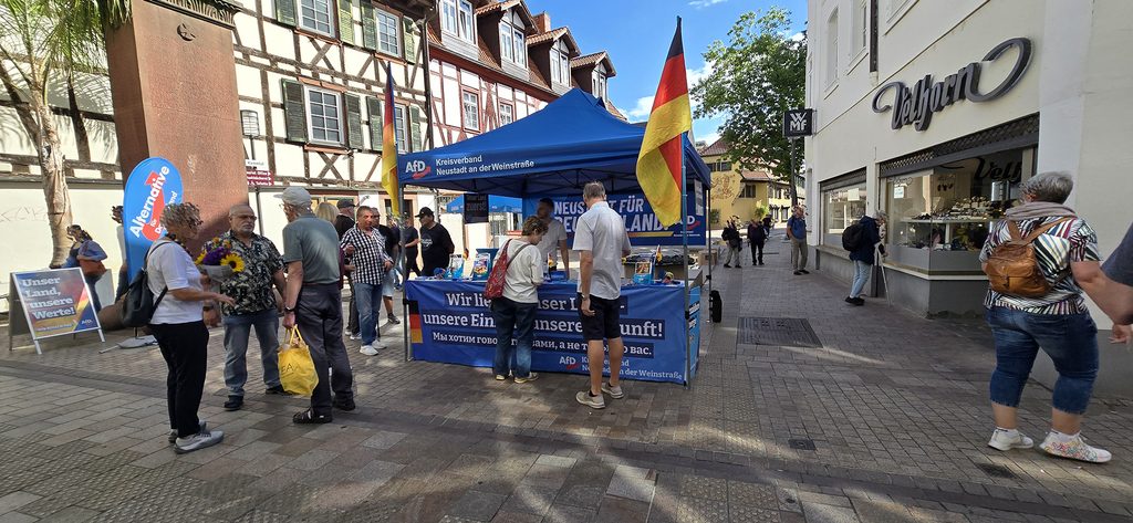 AfD Infostand am Kriegerdenkmal in Neustadt an der Weinstraße